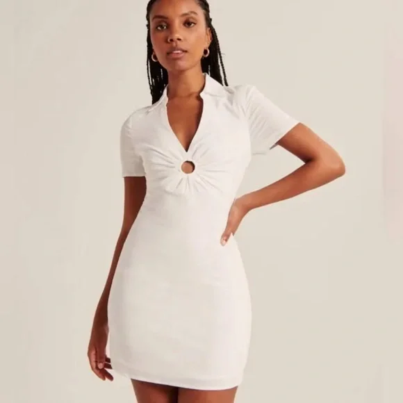 good american fit for success denim maxi dress Mac Duggal - White and Beige Floral Lace Fitted Short Sleeve Midi Dress main image 0